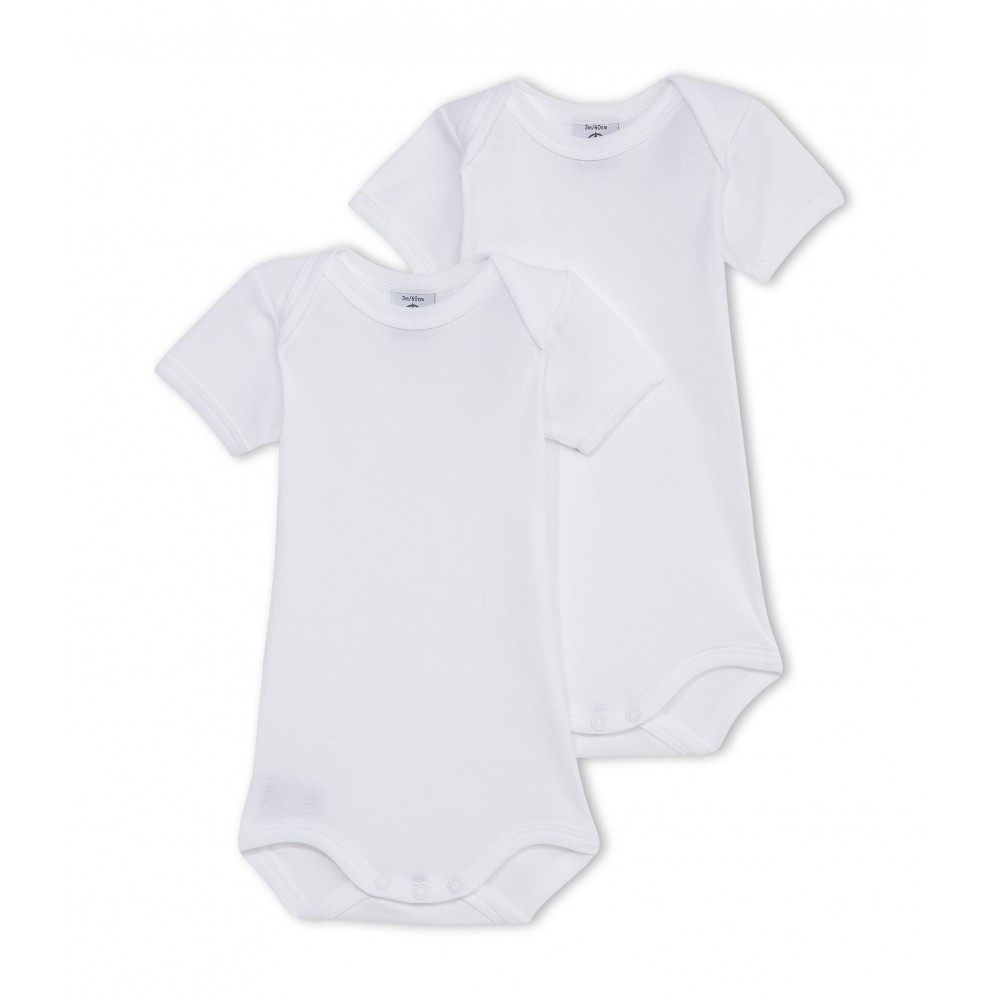 PETIT BATEAU 2 Pack short-sleeved envelope neck bodysuits unisex white