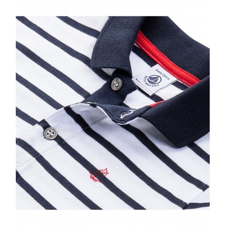 PETIT BATEAU Polo shirt short-sleeved boy white & dark blue marinière
